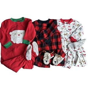 Lot of 3 - Carter's & Child of Mine Christmas Fleece Footed Pajamas - 12 Months